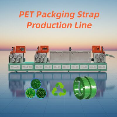 Giá tốt. Máy sản xuất dây đai PET với dây chuyền sản xuất hoàn chỉnh từ sấy sơ bộ đến quấn với các bước kéo căng và dập nổi trực tuyến
