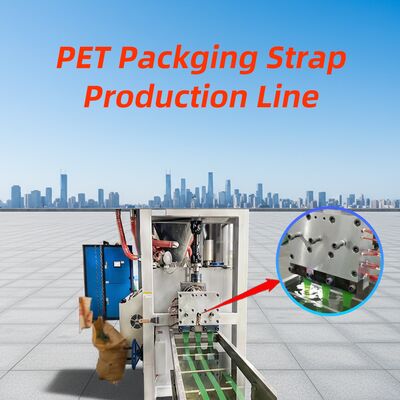 Máy sản xuất dây đai PET với dây chuyền sản xuất hoàn chỉnh từ sấy sơ bộ đến quấn với các bước kéo căng và dập nổi